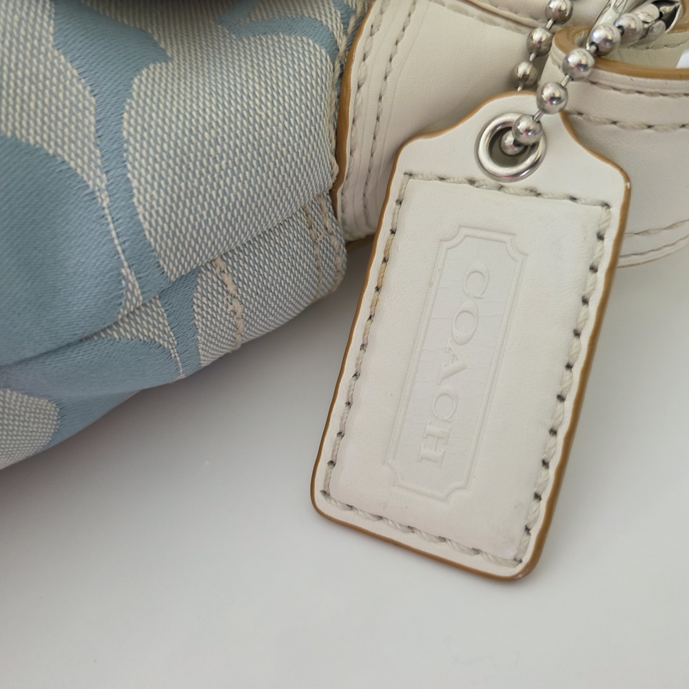 Coach Soho Buckle Hobo Glacier Blue Signature C jacquard White Leather Trim Y2K - Picture 13 of 14